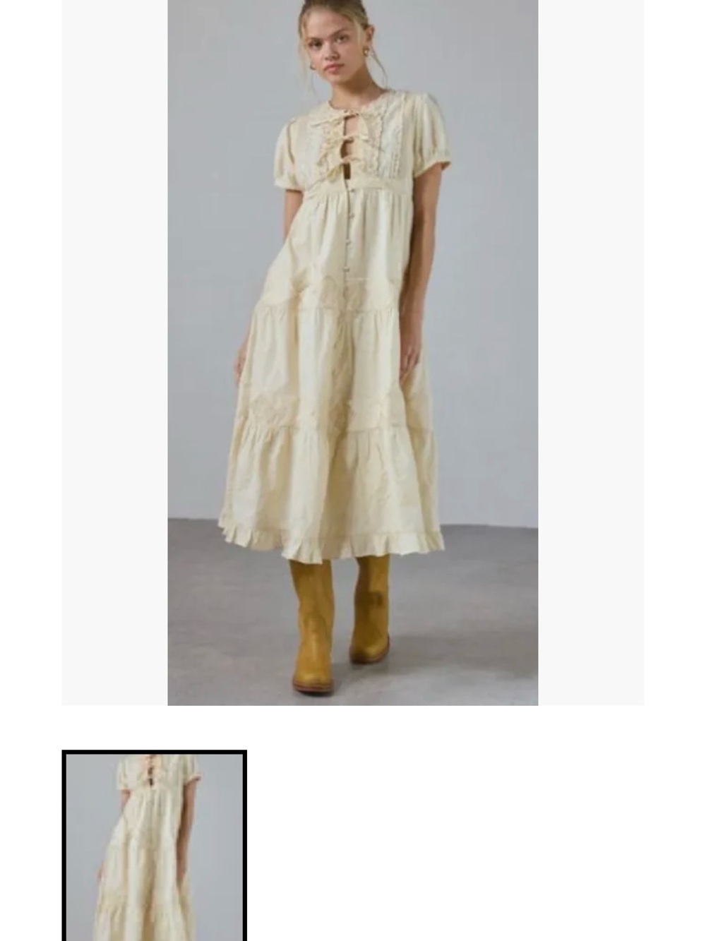 Kimchi Blue brand Cream Tiered Midi Dress with Lace Trim - Women